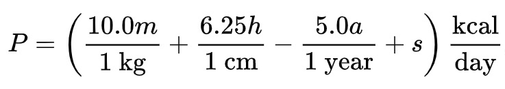 Mifflin St Jeor formula